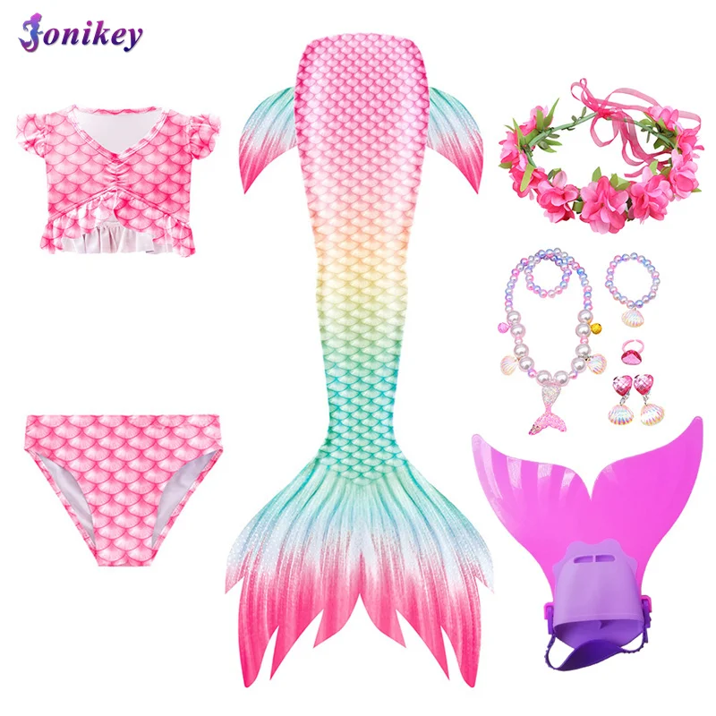 Купальник для девочек с хвостом русалки детский купальный костюм аксессуары