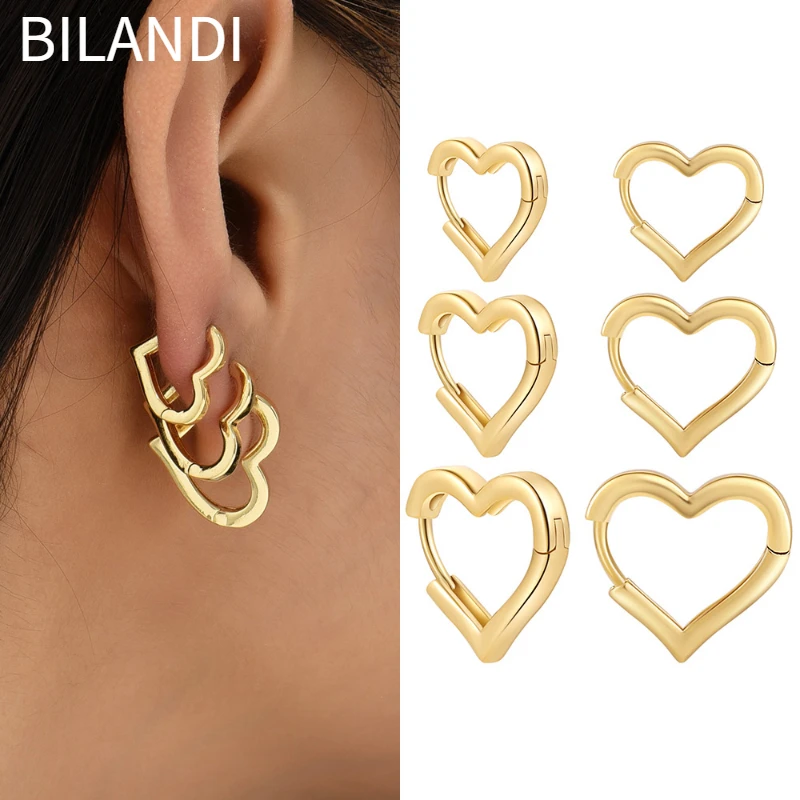 

Trendy Jewelry Shiny Gold Color Heart Earrings Simple Cute Heart Circle Piercing Buckle Hoop Earrings For Women Girl Droshipping