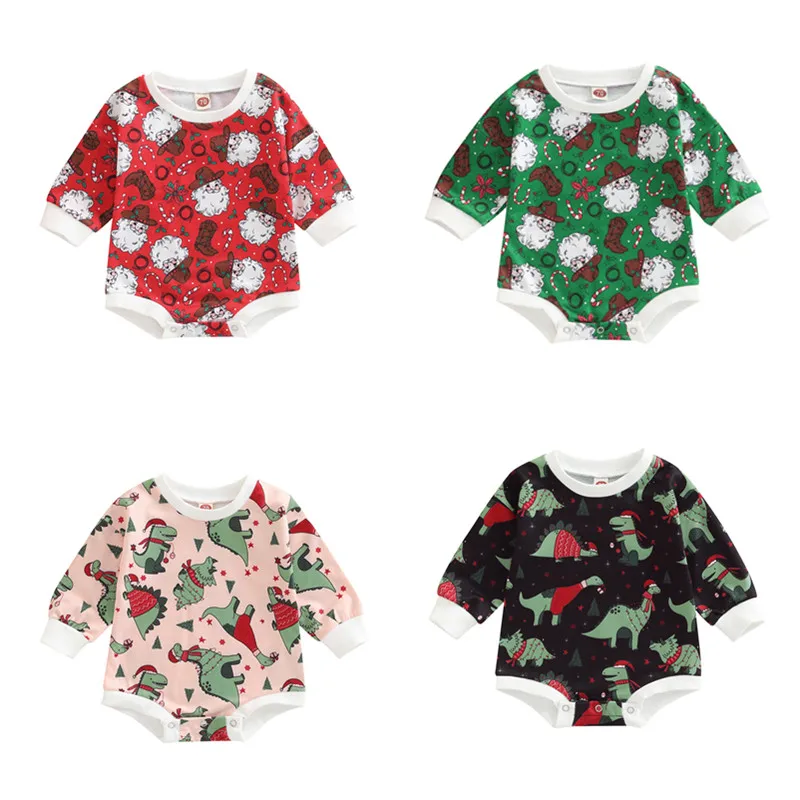 

Christmas Newborn Baby Girls Romper Long Sleeve Crew Neck Santa Claus Plaid Spring Autumn Bodysuit for Casual Daily Xmas Clothes