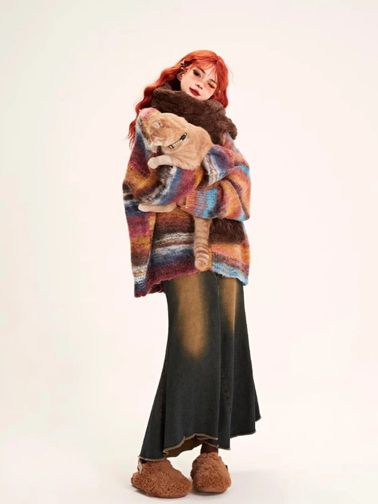 Женский однобортный Кардиган в полоску REDDACHiC Y2k повседневный вязаный кардиган