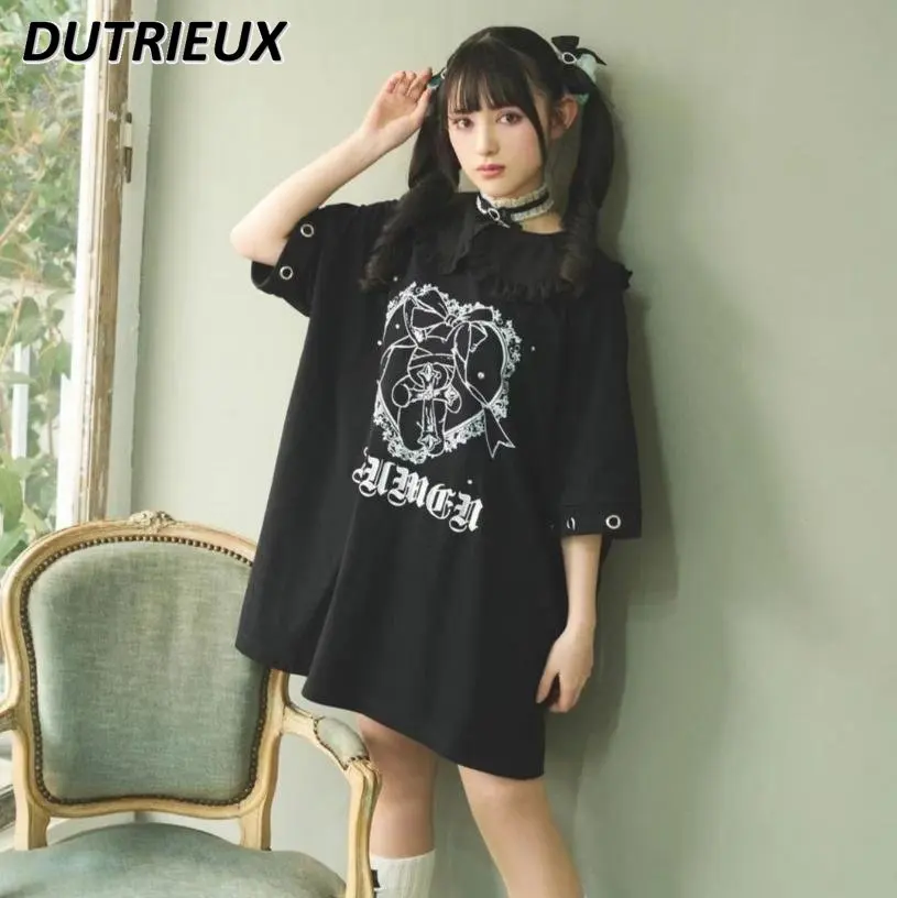 

Футболка женская с коротким рукавом и круглым воротником, модная повседневная Свободная рубашка средней длины в японском стиле, большие размеры, на лето