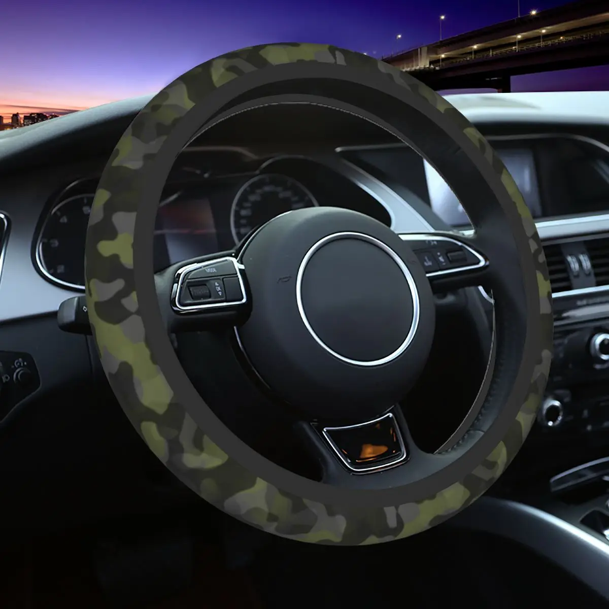 

38cm Car Steering Wheel Covers Green Camouflage Camo Universal Popular Armed Braid On The Steering Wheel Cover Car Accessories