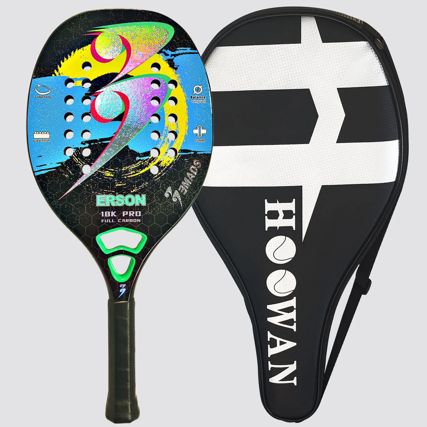 

3MADS Erson 18K PRO Beach Tennis Racket Carbon Fiber 18K Professional 22mm Soft EVA Core Carbon Frame Advanced Paddle