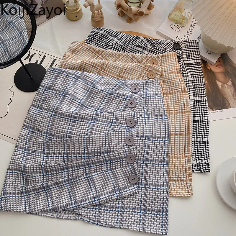 

koijizayoi fold women retro plaid mini short skirt high waist fashion lady button skirts kroean faldas spring summer 2022 bottom