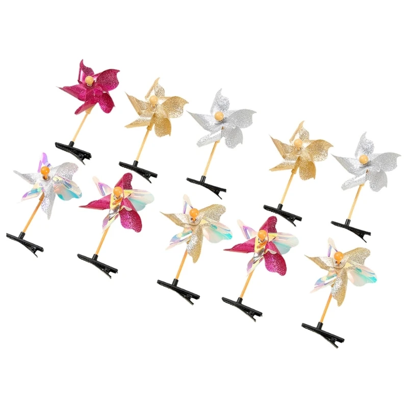 

Delicate Bangs Clip Pinwheel Y2K Barrettes Clip Hairpin with Glitters Sweet Girls Lady Mini Pinwheel (10 Pieces)