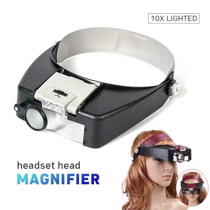 Loupe Microscope LED Light 10X Helmet Style Magnifier Glass Headband Magnifying Glasses Lupas Con Luz Reading Or Repair Use