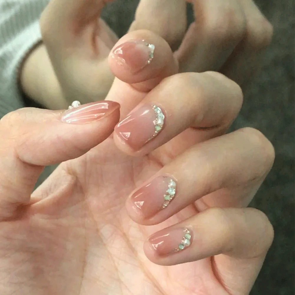 

24PCS Short Pink Press on Nails Cute Gradient Pink Design Full Coverage Nails 24PCS Sweet Style With Jelly Gel/Glue MH88
