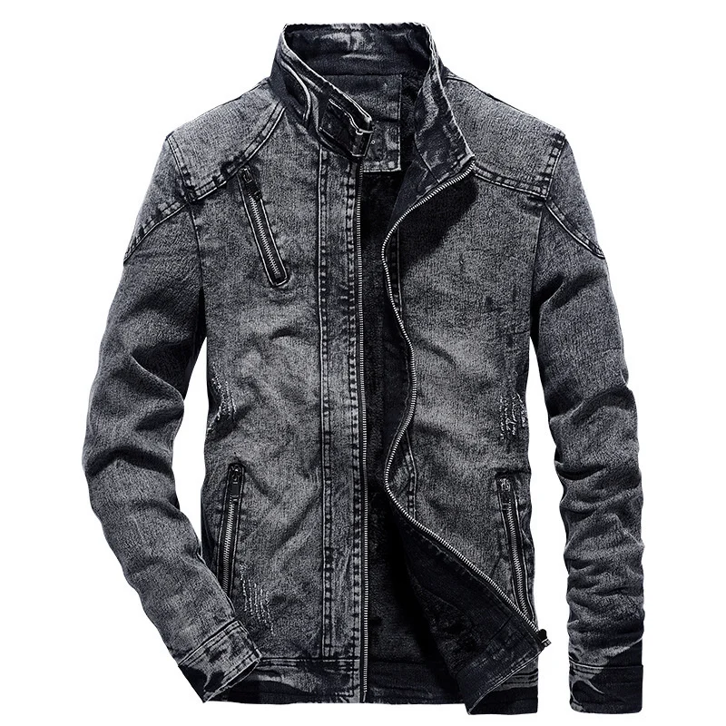 

Vintage Denim Jackets Men Slim Fit Solid Color Casual s Jeans Coat Fashion Stand Clothes for Black Blue Casaca Hombre