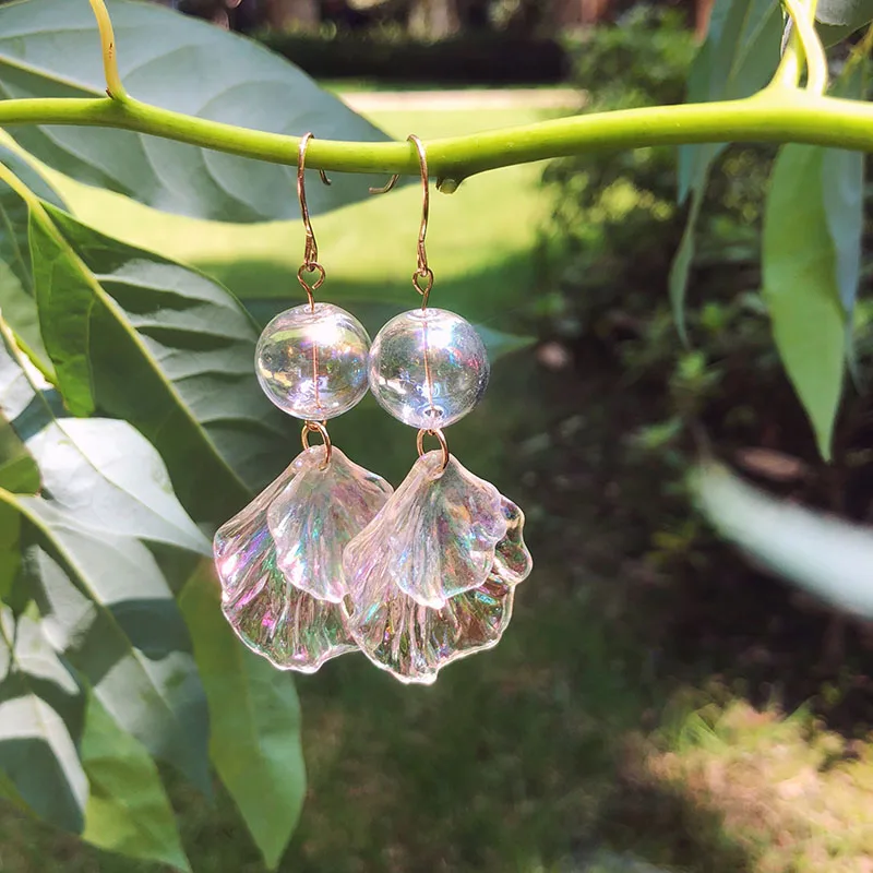Original Summer Mermaid Bubbles Shell Dangle Earrings For Women 2022 Fairy Tale Korean Glass Ball Drop Earrings Jewelry ohrringe images - 6