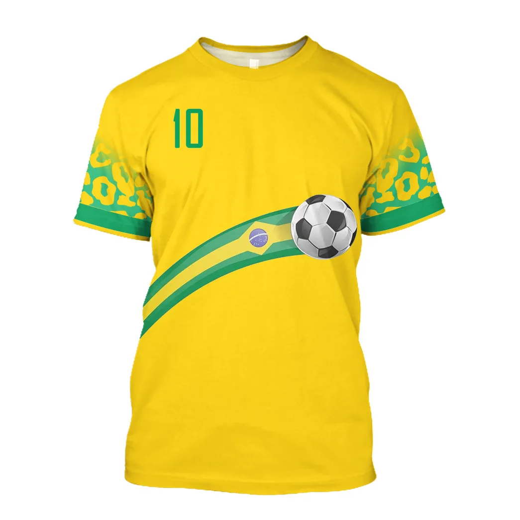 

Summer New Football Apparel Short Sleeve Street Style Brazilian Theme Color Scheme Clothes Round Neck Men's Oversized T-Shirt