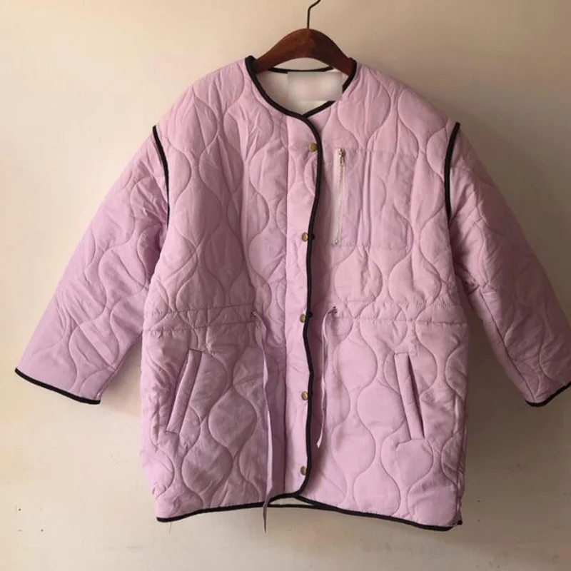 2022 Parkas Women Winter Solid Lace-Up Coat Female Thick High Quality Students Outwear Sweet Office Lady Warm Jacket