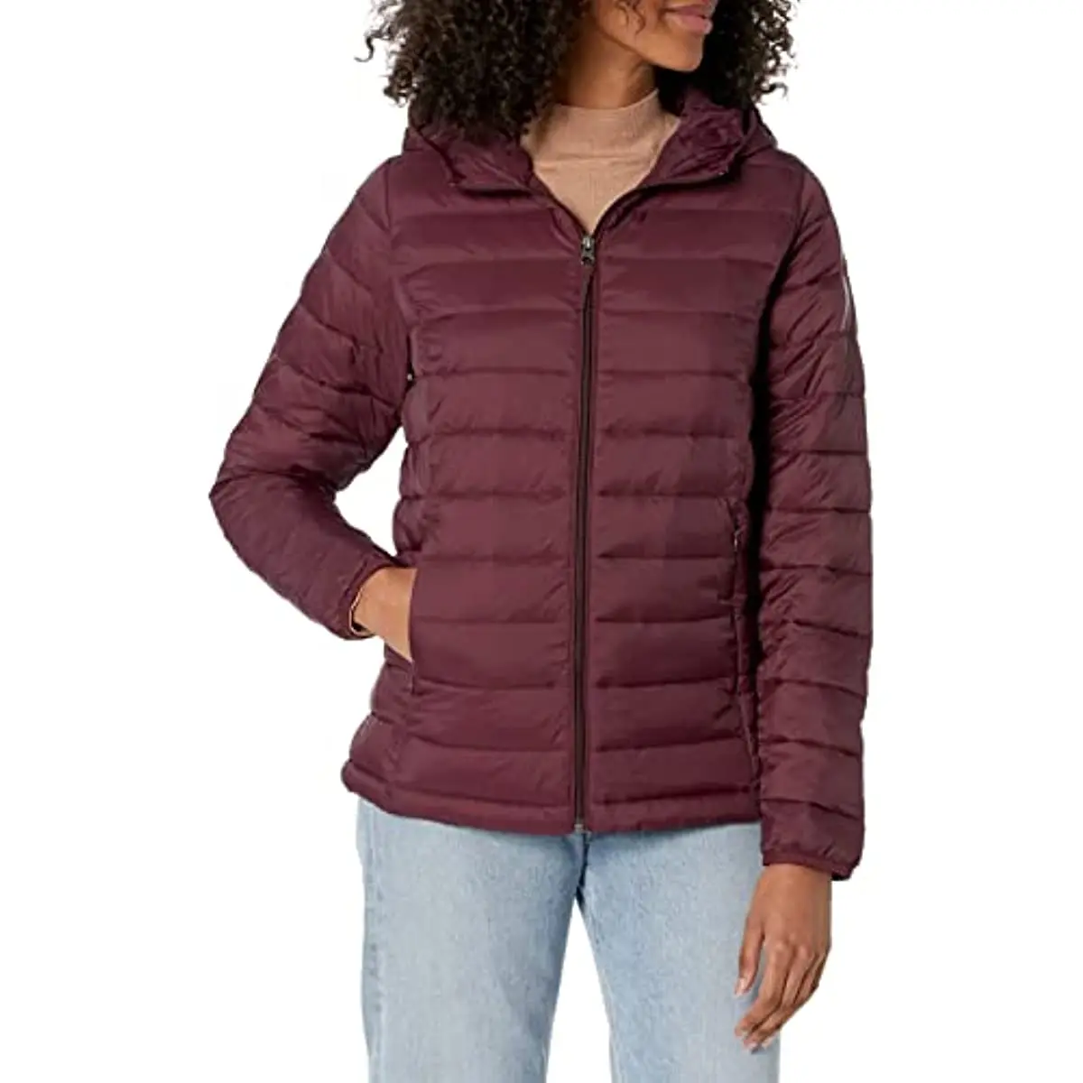 Women's Lightweight Long-Sleeve Full-Zip Water-Resistant Packable Hooded Puffer Jacket Plus Size Feminino Plus Size Clothing