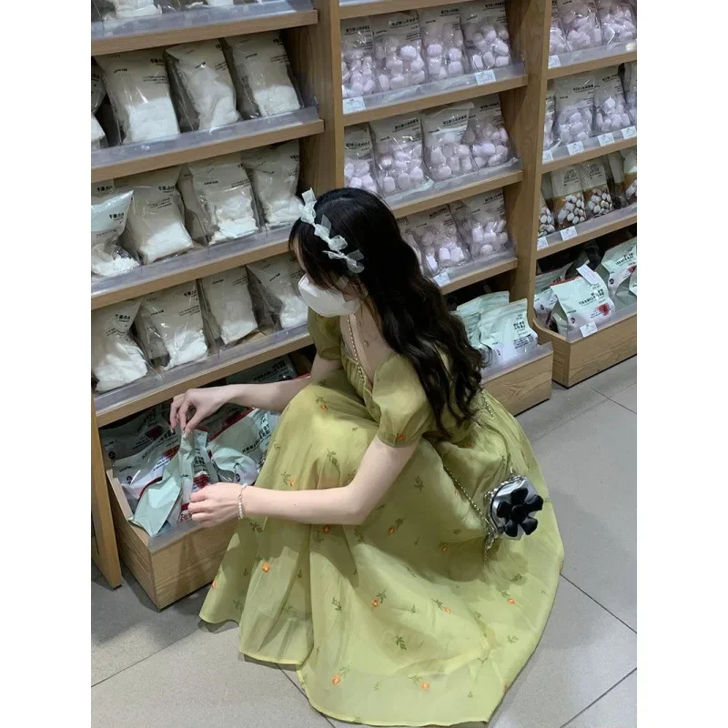 Утягивающие платья во французском стиле с пышными рукавами женская длинная юбка