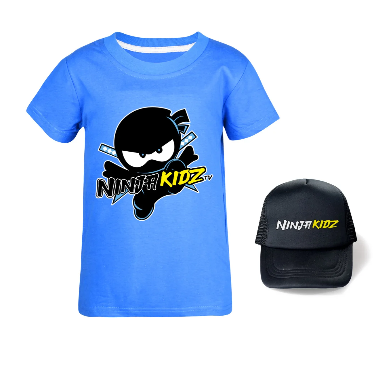 Детская футболка NINJA KIDZ, хлопковая летняя детская футболка с короткими рукавами и короткими рукавами с героями мультфильмов, комплект шляпы для мальчиков, модная милая футболка в стиле аниме (art.: 3920cf2e16a89) - 3920cf2e16a89