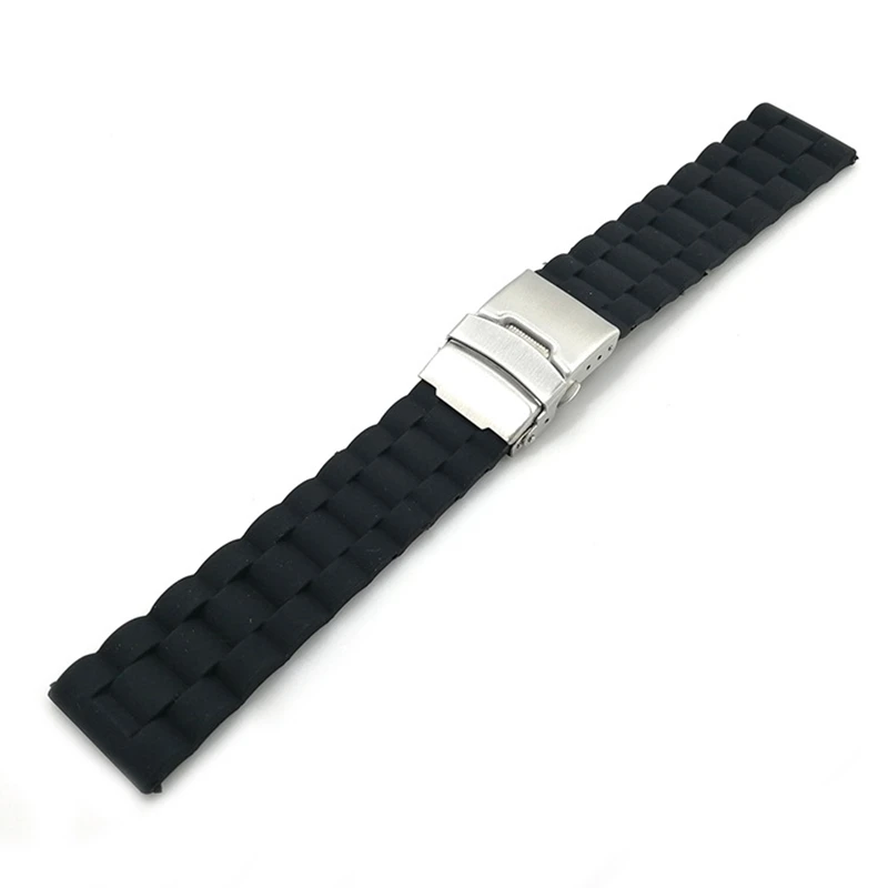 Suitable For 20mm 22mm Unisex Silicone Folding Buckle Smart Watch Strap Rubber Link Bracelet Wrist Strap Watch Accessories