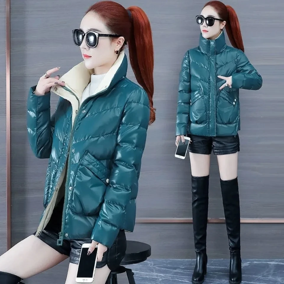

Winter Jacket Women Short Stand Collar Shiny Down Cotton Jacket Female 2022 Winter New Temperament Fashion Slim Parkas Coat