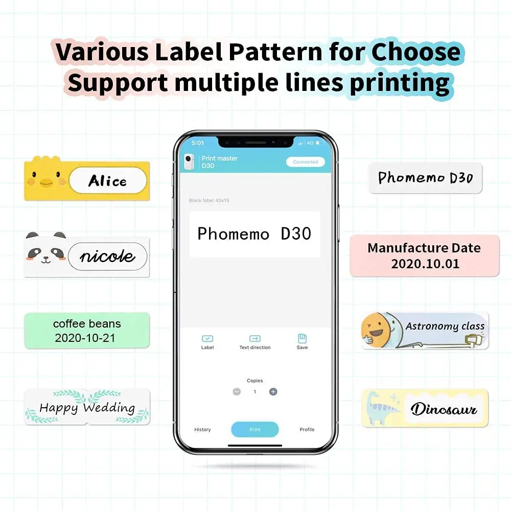 Карманный принтер для этикеток Phomemo D30 беспроводной совместим с IOS + Android 203
