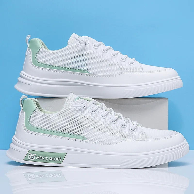 

Men Casual Shoes Summer Korean Breathable Mesh Bottom Men Sneakers Lace Up Men Vulcanized Shoes White Sport Running Shoes