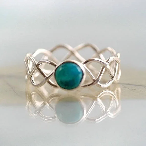 

Milangirl Delicate Twist weave modeling Women's Rings vintage Turquoises Anniversary Holiday Banquet Jewelry