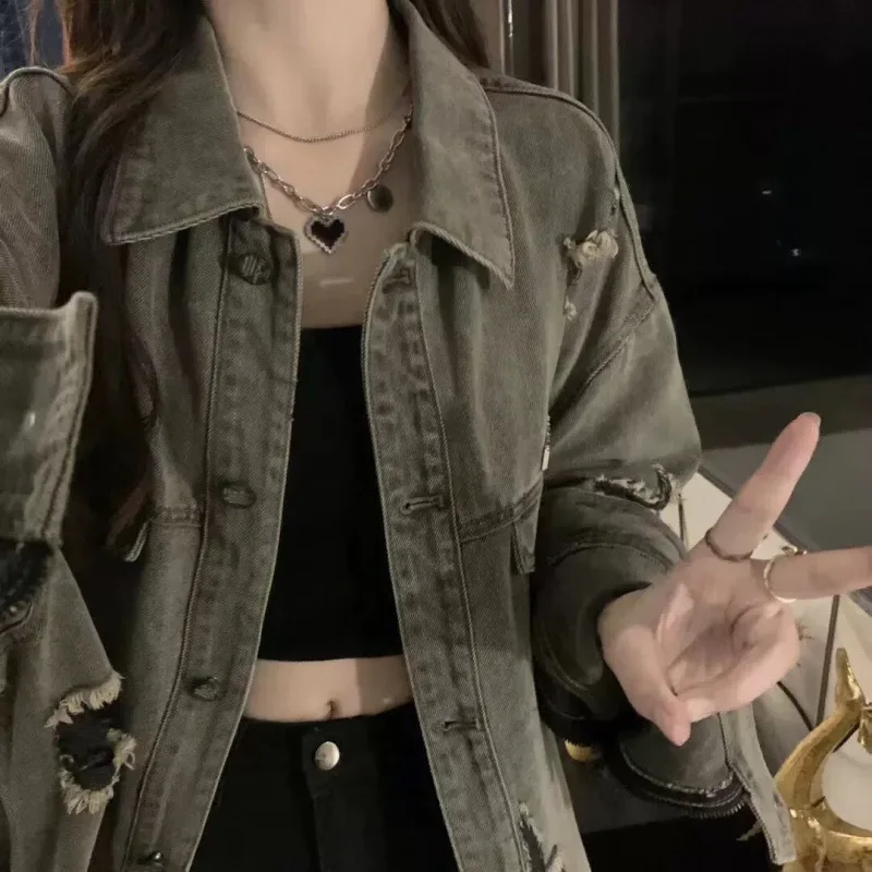 Модная весенне-осенняя джинсовая женская куртка свободного покроя