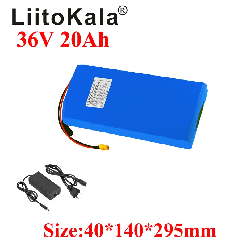 Литиум-ионный аккумулятор LiitoKala 36V Battery 20ah для электровелосипеда с 20A BMS 18650 10S6P Lithium Pack с 42V 2A зарядным устройством.