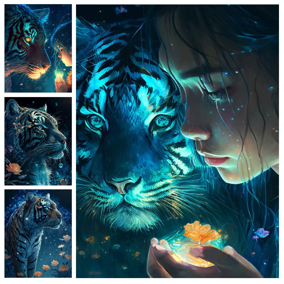 Новое поступление, набор для алмазной живописи, тигры и девушки, полноразмерная Алмазная вышивка, мозаика, картина, искусство, крест WE381