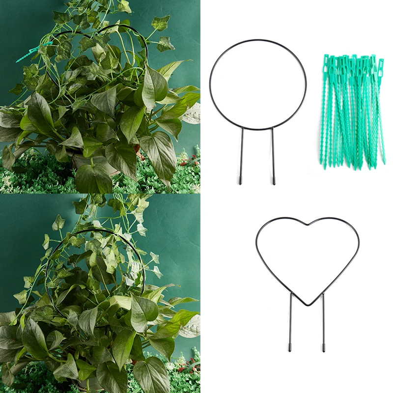 

1pc Metal Iron Round Heart Shaped Garden Plant Support Stake Stand For DIY Potted Climbing Plants Flower Vegetables Vine Rack