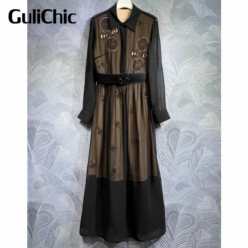 

Женское длинное ажурное платье с поясом, элегантное модное платье с отложным воротником и вышивкой, 11,1