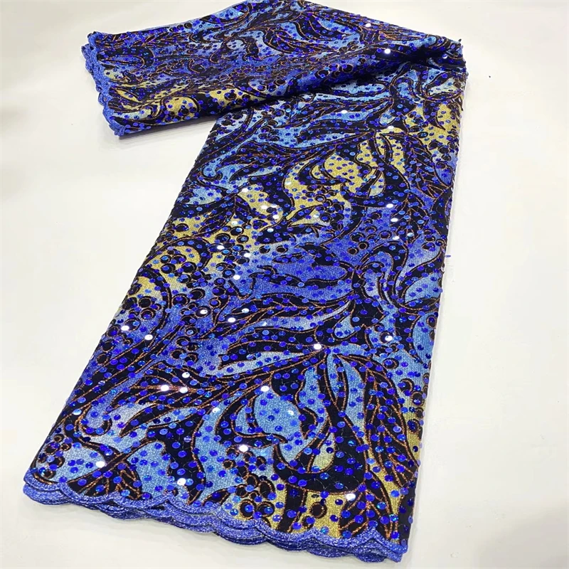 

Luxury 2022 African Embroidery Lace Fabric Nigerian Sequins Lace Fabric For Wedding Party Dress DP-145