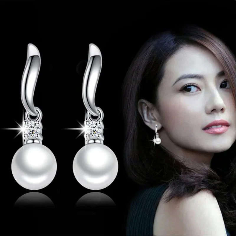 

Real 925 Sterling Silver Fashion Freshwater pearl CZ Stud Earrings For Women Wedding Party Fine S925 Jewelry DA2125