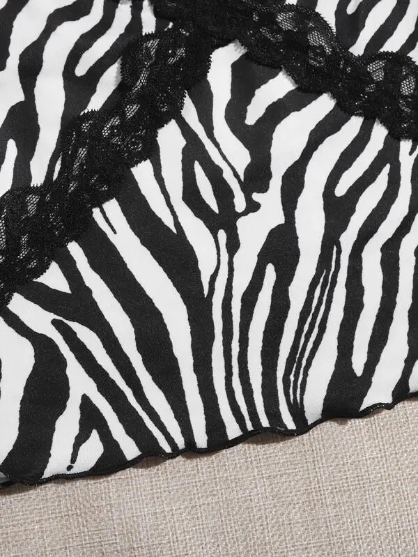 Майка женская с V-образным вырезом модный пикантный топ принтом зебры кружевной