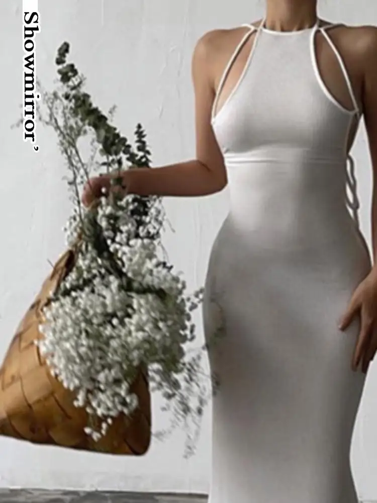 

Женское ажурное платье с лямкой на шее, с открытой спиной