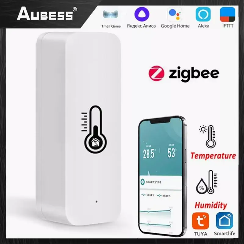 

AUBESS Tuya Smart ZigBee 3.0 Smart Temperature And Humidity Sensor Monitoring Reminder Via Alexa Google Home ZigBee Gateway