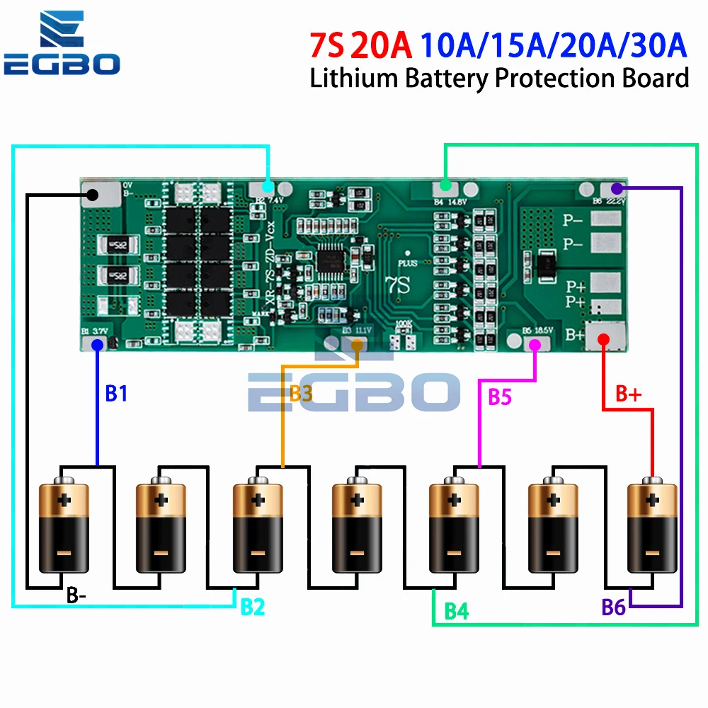 Литий-ионная печатная плата 7S 24 В 10 А 15 20 30 BMS с балансировкой