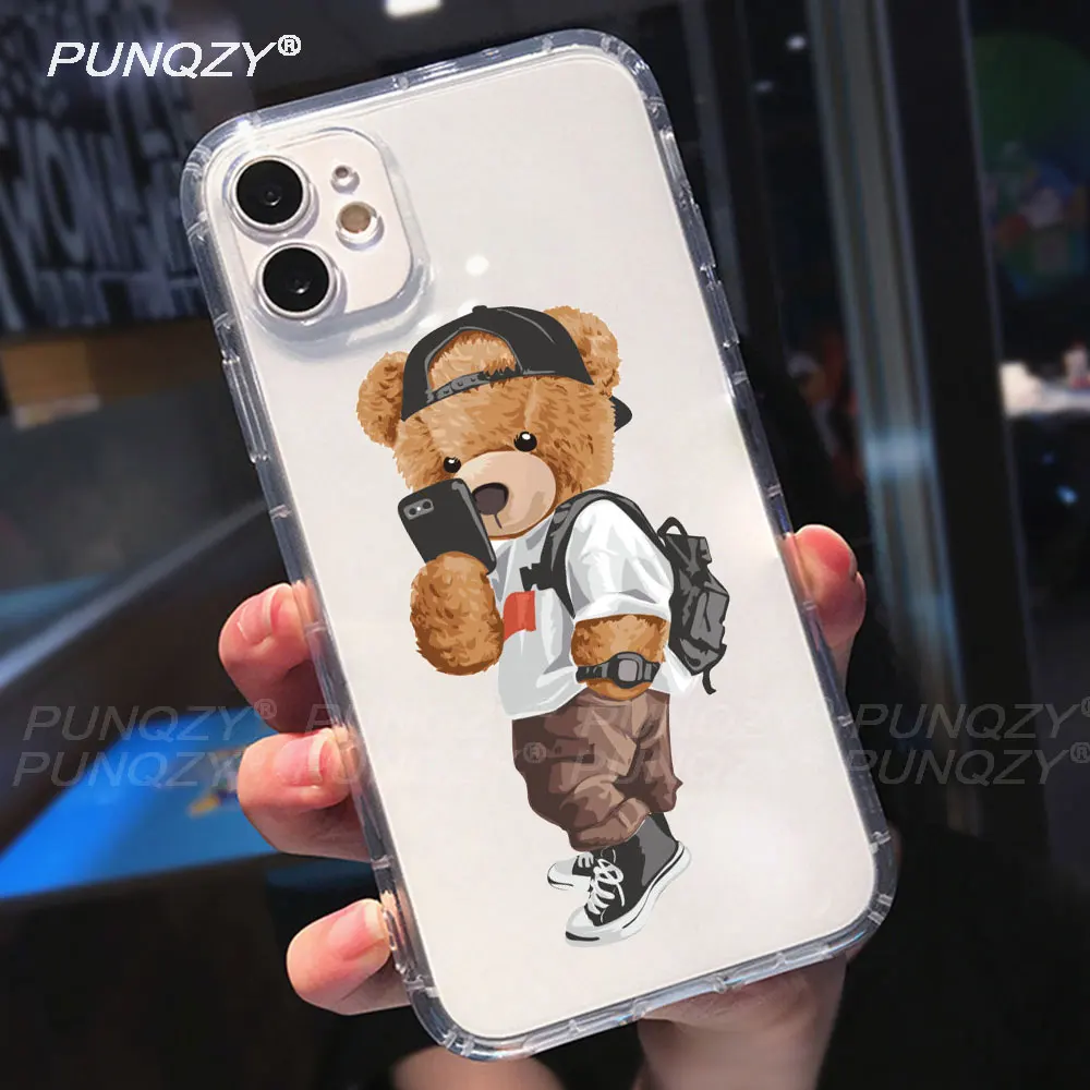 Fashion Couple sports bear Phone Case For iphone 14 pro max 13 pro max 12 PRO 11 XR XS MAX 7 6s 8 Plus SE Soft TPU Silicone Case