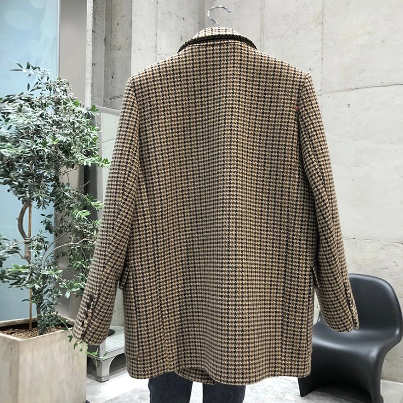Fashion Plaid Retro Suit for Women 2023 Spring and Autumn New Korean Style Elegant Straight Long Sleeve Single-Breasted Jacket