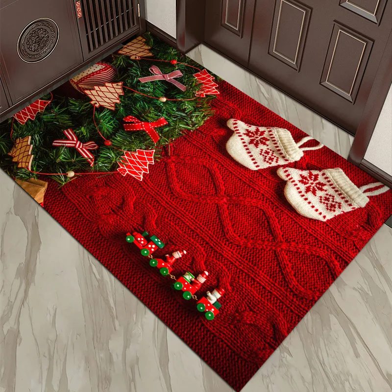 

Christmas Rug Santa Claus Bell Printed Home Entrance Door Mat Anti-slip Carpet Christmas Xmas Navidad 2022 Happy New Year Gift