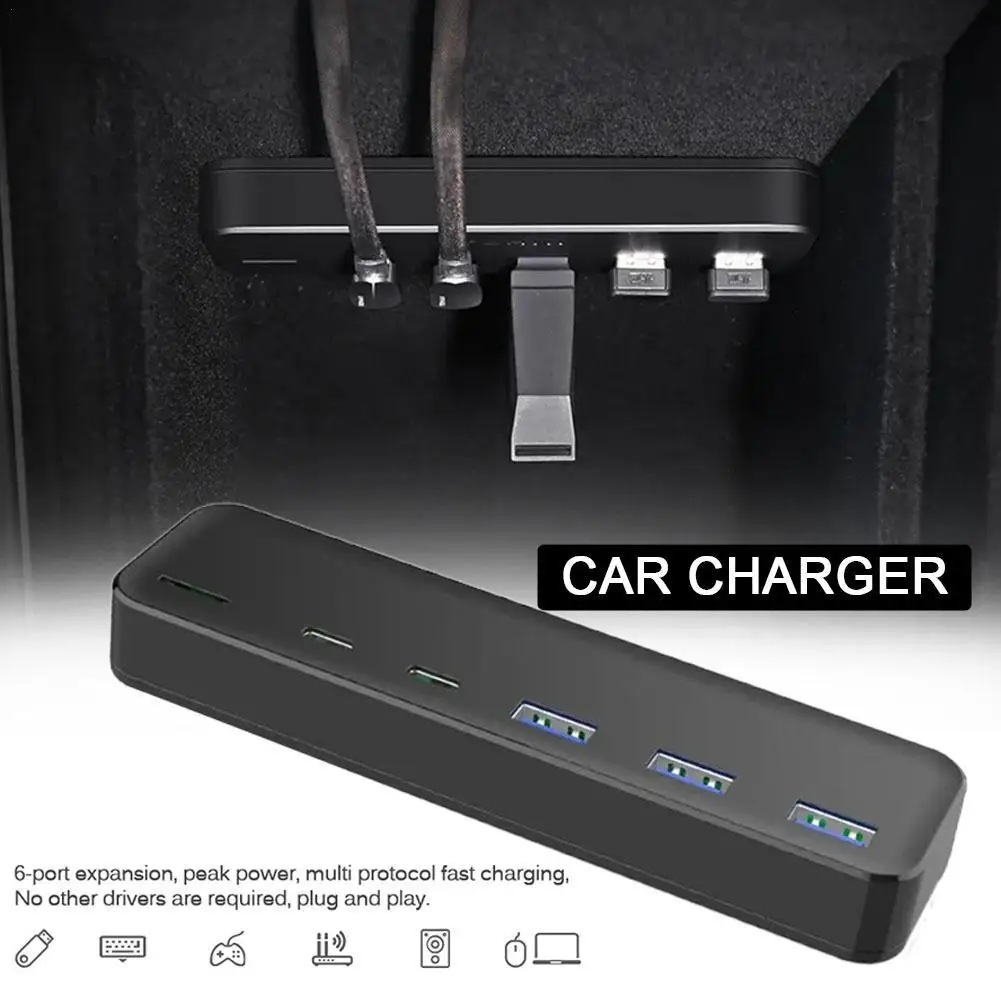 Car Smart Docking Station For Tesla Model 3/Y USB Hub 27W Intelligent Fast Charging 6 In 2 Type-C Micro SD For Tesla Model 3