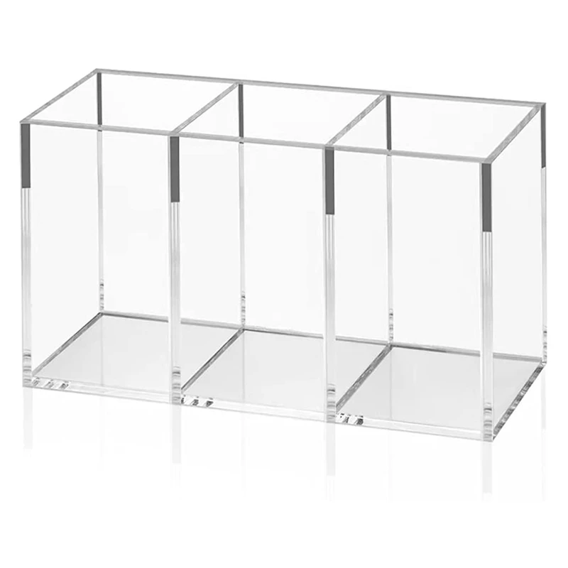 

Acrylic Pen Holder 3 Compartments Transparent Pencil Storage Cup Suitable for Countertop Storage