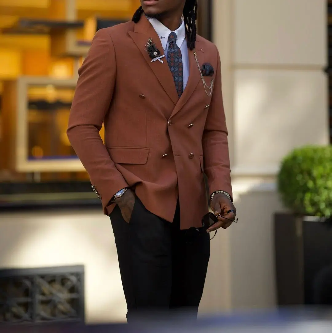 

Пиджак мужской двубортный с лацканами, Модный деловой костюм из двух предметов, пиджак коричневого цвета для свадебной вечеринки, индивидуальный пошив