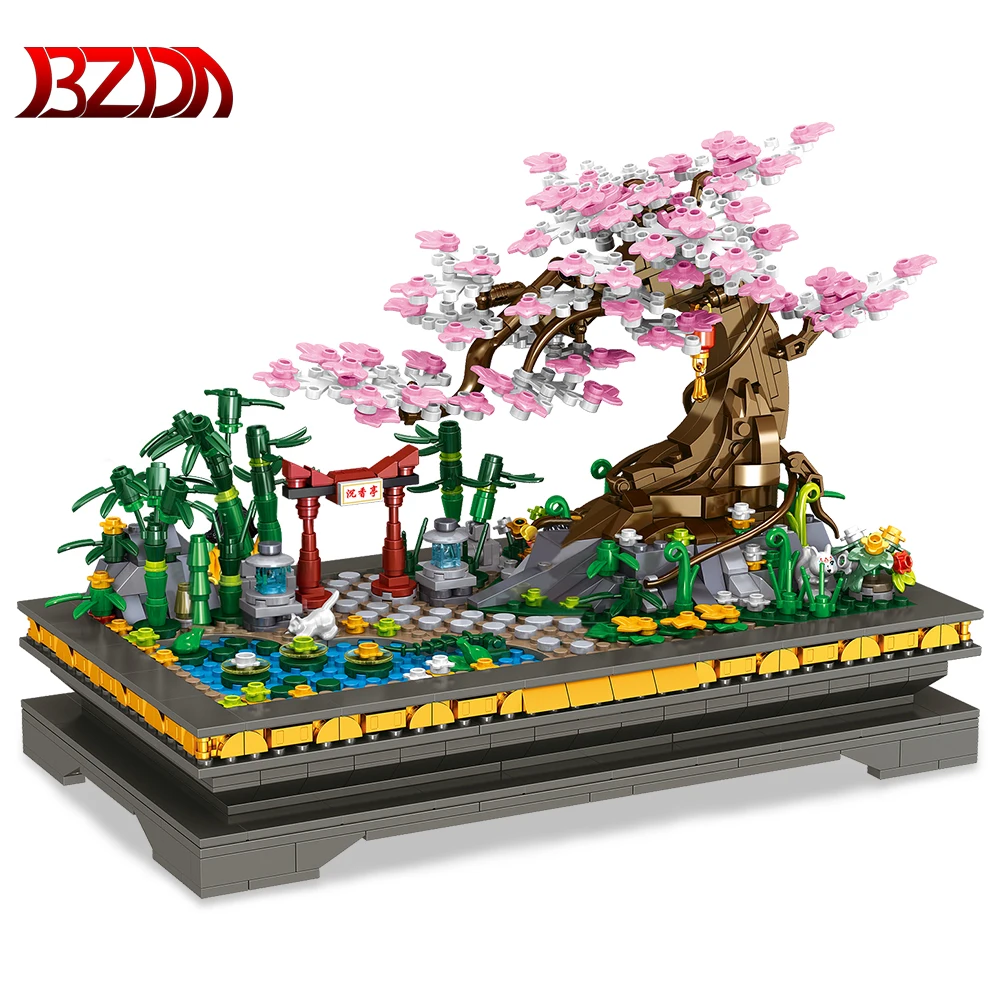 

BZDA Mini Sakura Tree Bonsai Bricks Street View Cherry Flower Plants Model Building Blocks Toy Home Decor Christmas Toys Gifts