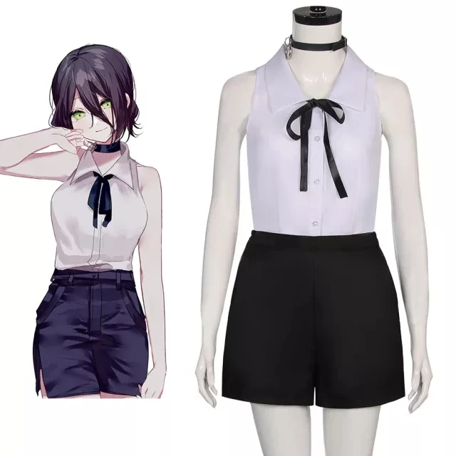 

Anime Chainsaw Man Reze Cosplay Costume Outfits Shirt Tie Short Wig Neck Ring Women Uniform Halloween