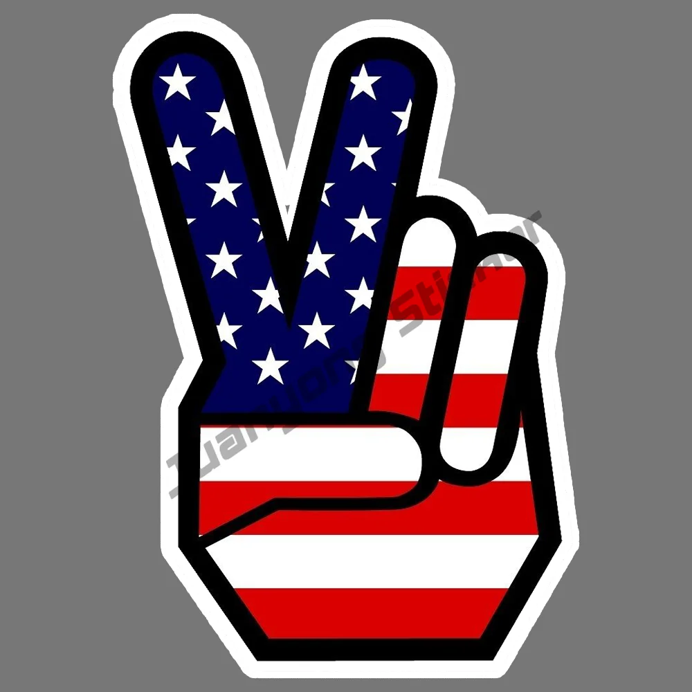 

Peace Sign Hand American Flag Symbol Car Window Decal Laptop Vinyl Sticker USA Creative Novelty JDM Refit Sticker Accessories