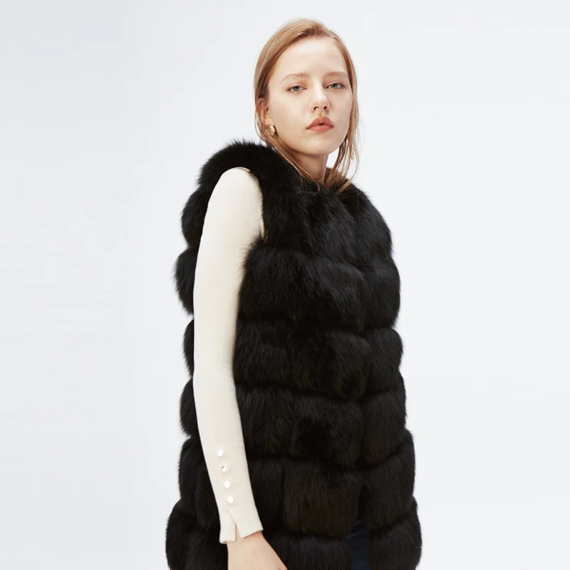 100% Women Domestic Real Fox Fur Vest Fox Fur Gilet Ladies Fashion Full Pelt Regular Jackets Hooks Button Design Warm Fur Coat