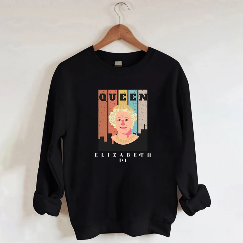 

2022 Sweatshirts Queen Elizabeth Ii Graphic Print Casual Crewnecktracksuit Vintage Clothes Pullover Streetwear Loose Tops Cotton