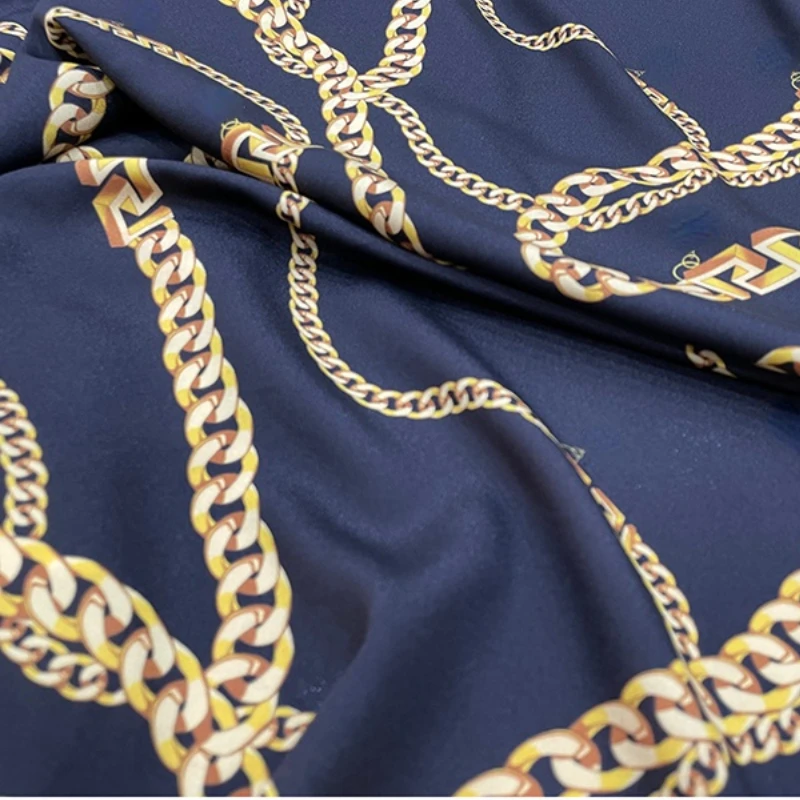 Brand Fashion Design Fabric Gold Chain Printed Soft Polyester Summer Clothing Diy Fabrics Cloth for Dress by the Meter Sewing