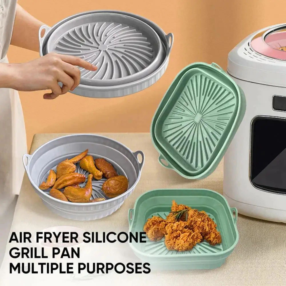 

Round Replacemen Air Fryers Oven Baking Tray Fried Mat Air Basket Silicone Pot Fryer Pan Kitchen Accessories Grill Chicken C3J1