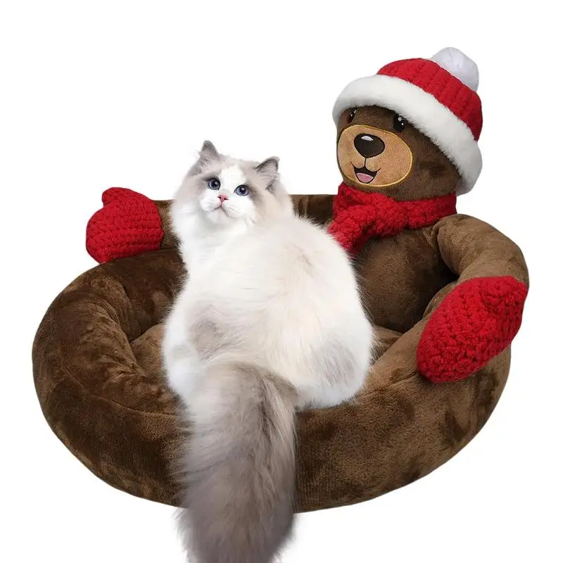 

Indoor cat bed christmas Pet Bed Soft Winter Warm Cute Bear Hug Design Dog Cat Beds Plush Sleeping Mat Pet Beds Cuddler Pet Supp