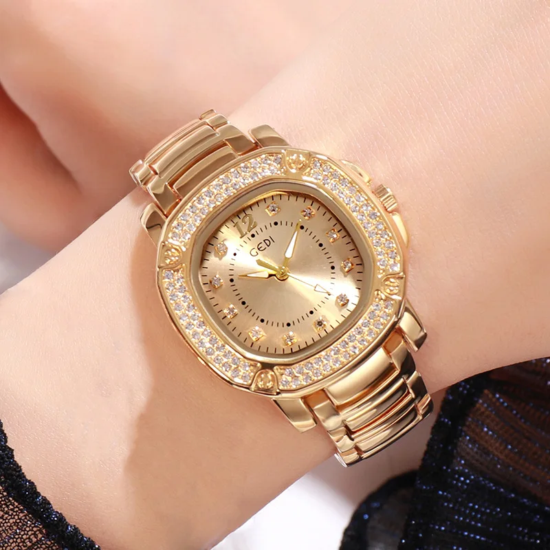 Casual Luxury Ladies Quartz Watch Fashion Rhinestone Women Gold Black Wrist Watch Feminino Reloj Mujer