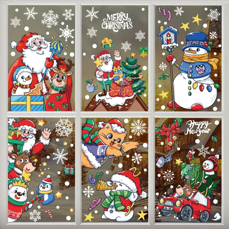 

Christmas Window Stickers PVC Electrostatic Glass Sticker Santa Elk Snowflake Sticker Merry Christmas New Year Home Decorations
